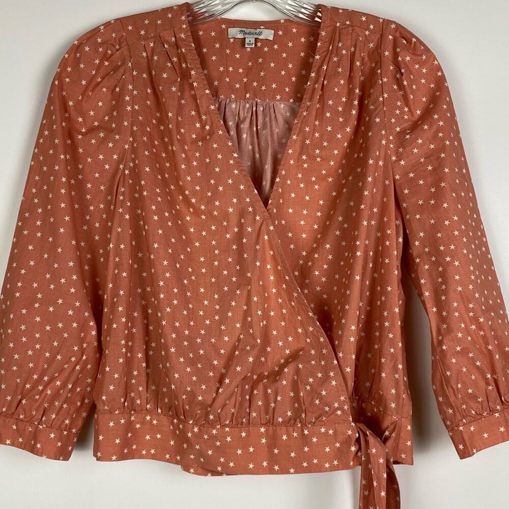 Madewell Star Scatter Wrap Top Coral Orange Womens Size Small - Picture 2 of 11